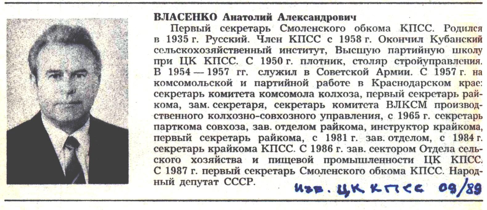 Первые секретари Смоленского обкома КПСС